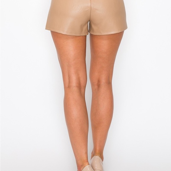 High waisted faux leather shorts in tan - Picture 5 of 10